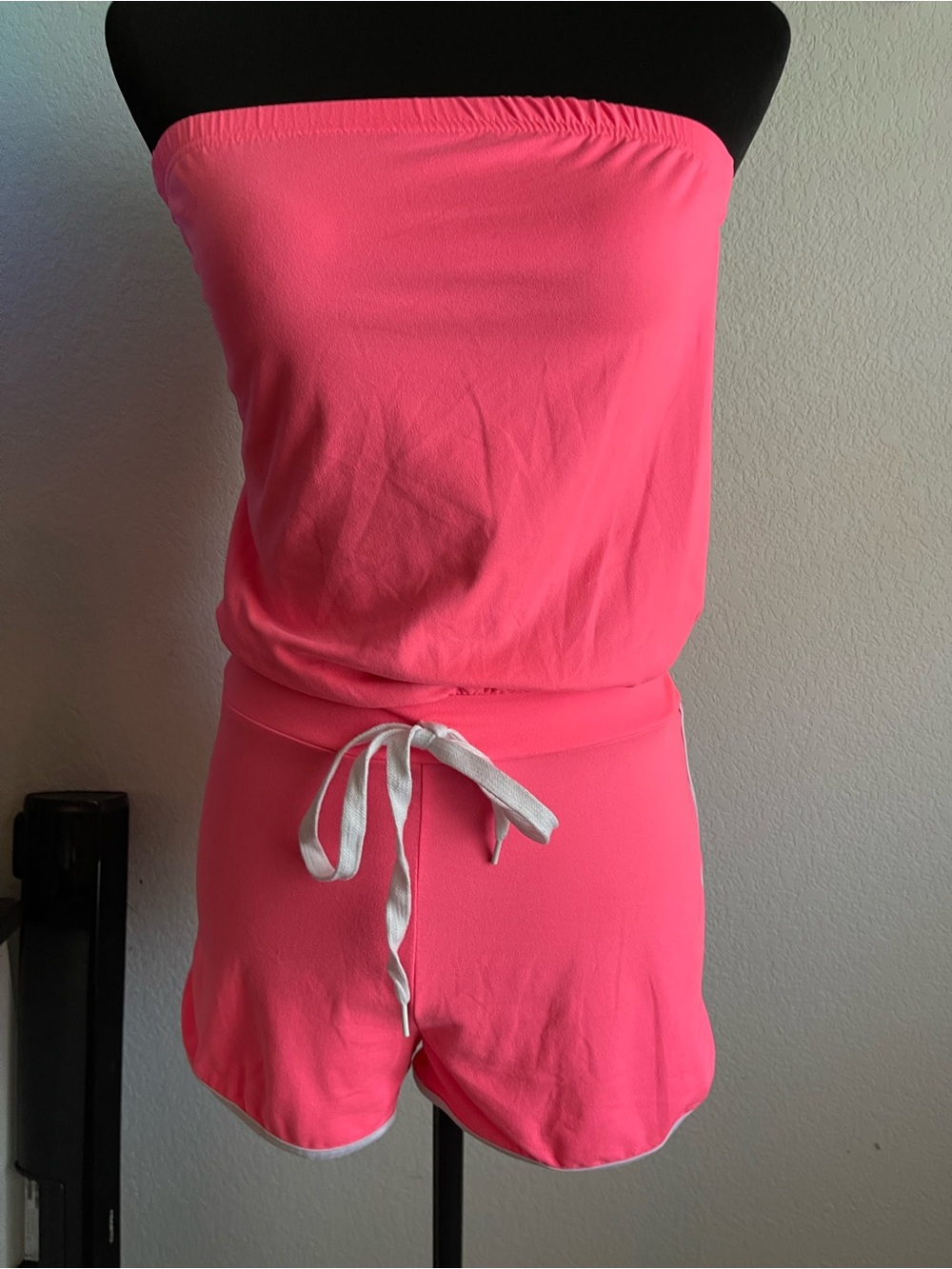 Rue21 Hot Pink Strapless Drawstring Romper with White Trim